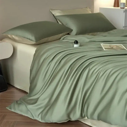Satin green duvet cover set with matching pillowcases from decorbites™ luxurious lyocell silk bedding set queen king size