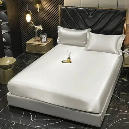 White satin mulberry silk bedding set with smooth glossy finish for queen king size duvet cover by DecorBites