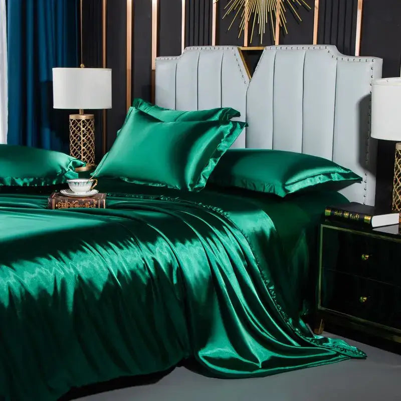 Emerald green satin pcs duvet cover from decorbites luxurious nordic silk bedding set with a glossy finish