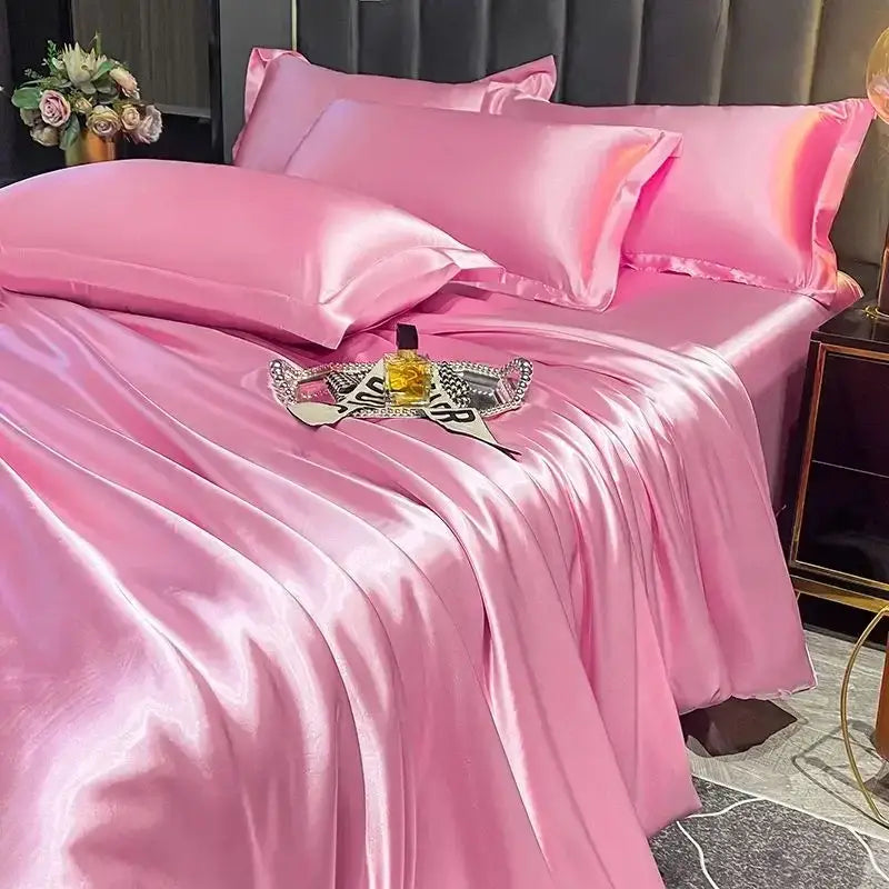 Pink satin duvet cover and matching pcs duvet cover pillows from decorbites™ luxurious nordic silk bedding set for couples width bed