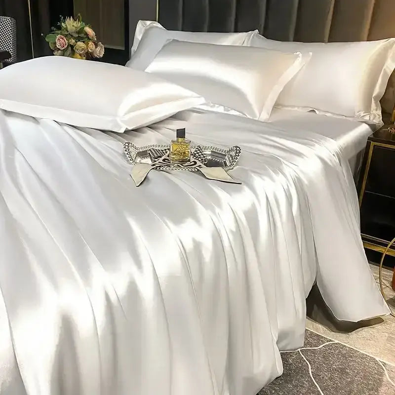 White satin decorbites™ luxurious nordic silk bedding set for couples with duvet cover and matching pcs duvet cover pillows