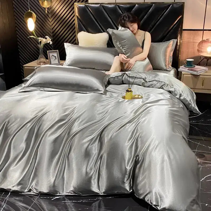 Silver satin duvet cover from decorbites™ king size pcs duvet cover with a glossy luxurious rayon silk finish
