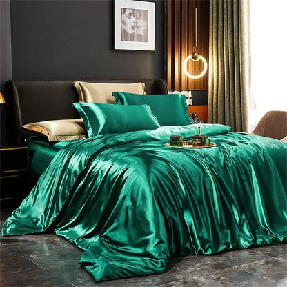 Lush emerald green satin duvet cover pcs set by decorbites featuring luxurious silk bedding for width bed use