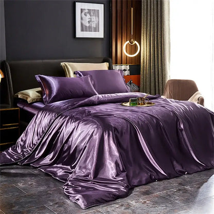 Decorbites™ luxurious silk bedding set with lustrous purple satin duvet cover and matching pillows for width bed pcs duvet cover