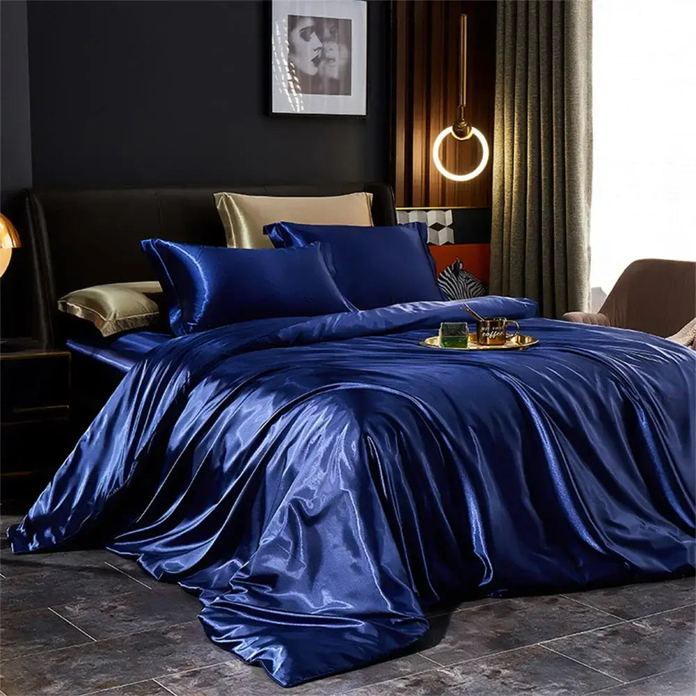 Royal blue satin duvet cover and pcs duvet cover set by decorbites king size with glossy luxurious finish for width bed