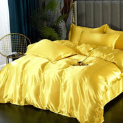 Golden satin decorbites™ luxurious silk bedding set with duvet cover and matching pillows for width bed sizes