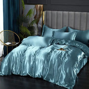 Teal satin duvet cover bedding set with smooth glossy finish and matching pcs duvet cover from decorbites luxurious silk collection