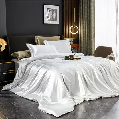 White satin duvet cover from DecorBites™ luxurious silk bedding set with smooth glossy finish pcs duvet cover