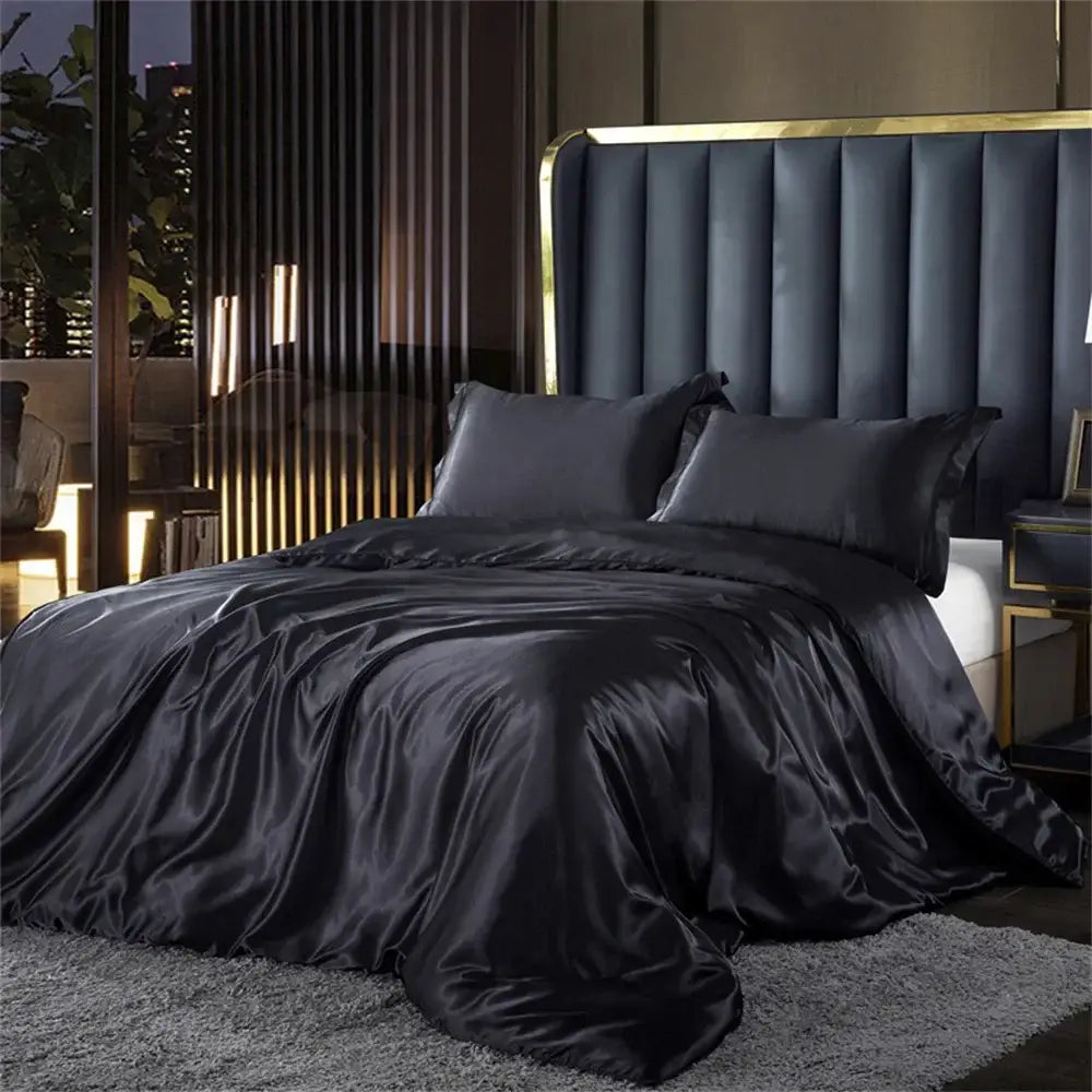Black satin duvet cover set pcs duvet cover with luxurious sheen and elegant design from DecorBites™ silk bedding set