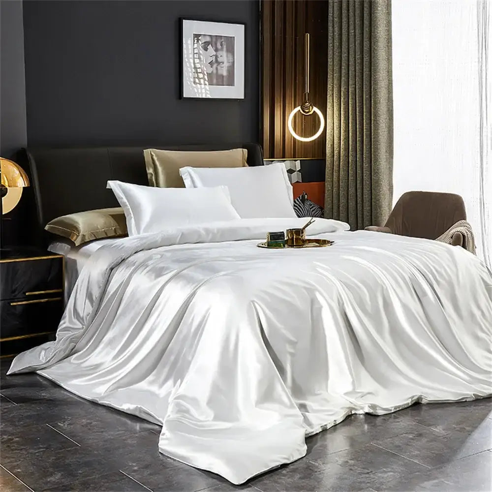 White satin duvet cover with smooth glossy finish from decorbites luxurious solid silk bedding set pcs duvet cover
