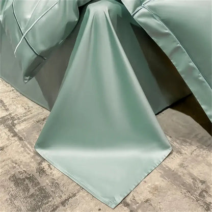 Decorbites™ luxurious svetanya mint green satin-like egyptian cotton bedding set with subtle stitched duvet cover edges