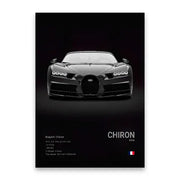 Black-and-white DecorBites™ luxury car canvas wall art print featuring a 2016 Bugatti Chiron with aerodynamic design