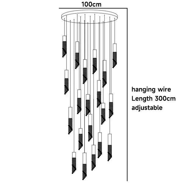 DecorBites™ luxury chrome crystal led chandelier with black and white beaded cylindrical design for staircase lighting