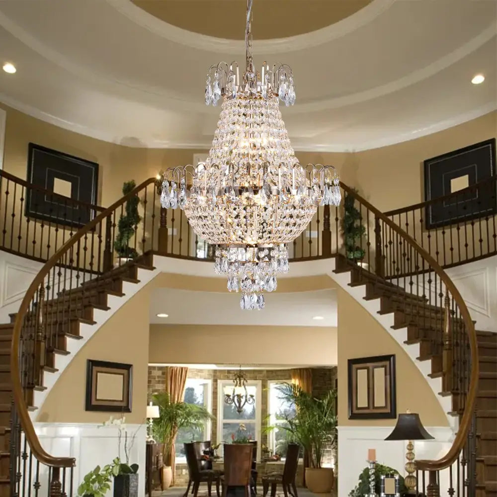 DecorBites luxury retro crystal chandelier in copper color with polished chrome finish and cascading faceted crystals