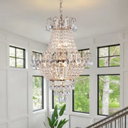 DecorBites™ luxury retro crystal chandelier with a copper color polished brass frame and cascading clear crystals