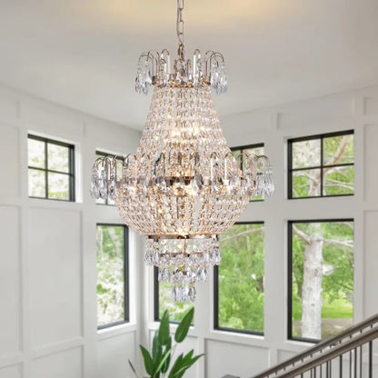 DecorBites™ luxury retro crystal chandelier with a copper color polished brass frame and cascading clear crystals
