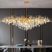 Decorbites luxury crystal chandelier with gold-toned intricate branches and cascading crystal droplets for home decor