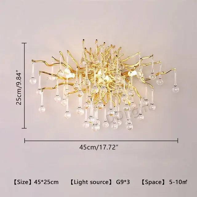 Gold-toned decorbites™ luxury crystal chandelier with intricate branching arms and dangling crystal droplets for home decor