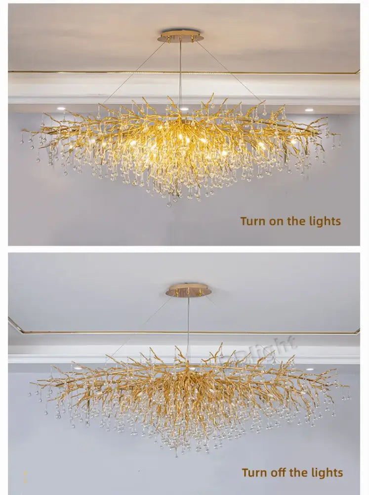 Golden branch-style decorbites luxury crystal chandelier with dangling crystal droplets for home decor