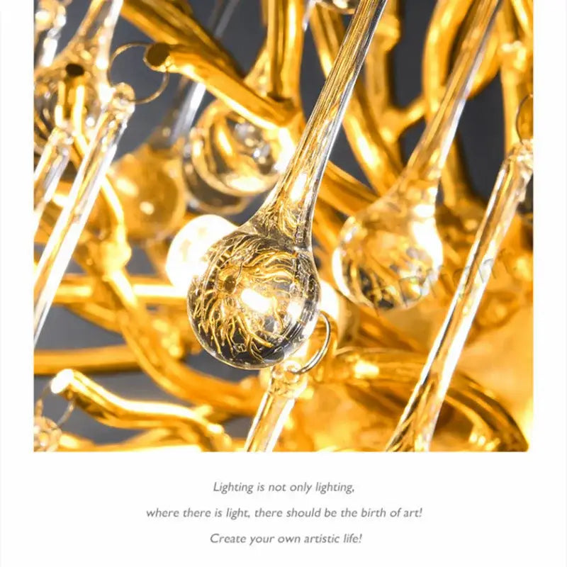 Decorbites luxury crystal chandelier with golden glass intricate branching arms and spherical light fixtures for home decor