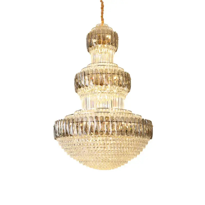 Decorbites luxury crystal multi-tiered chandelier with gold and clear glass prisms for dining room lighting