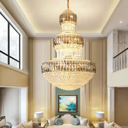 Decorbites luxury crystal multi-tiered chandelier with cascading clear glass and gold metal frame for dining room
