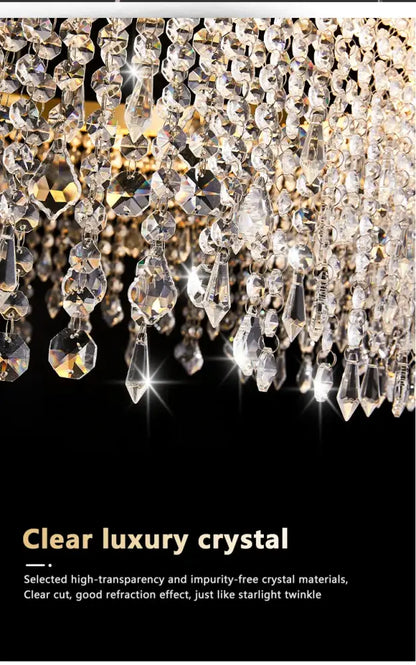 DecorBites luxury crystal chandelier pendant light features clear faceted crystals for a modern luster pendant effect