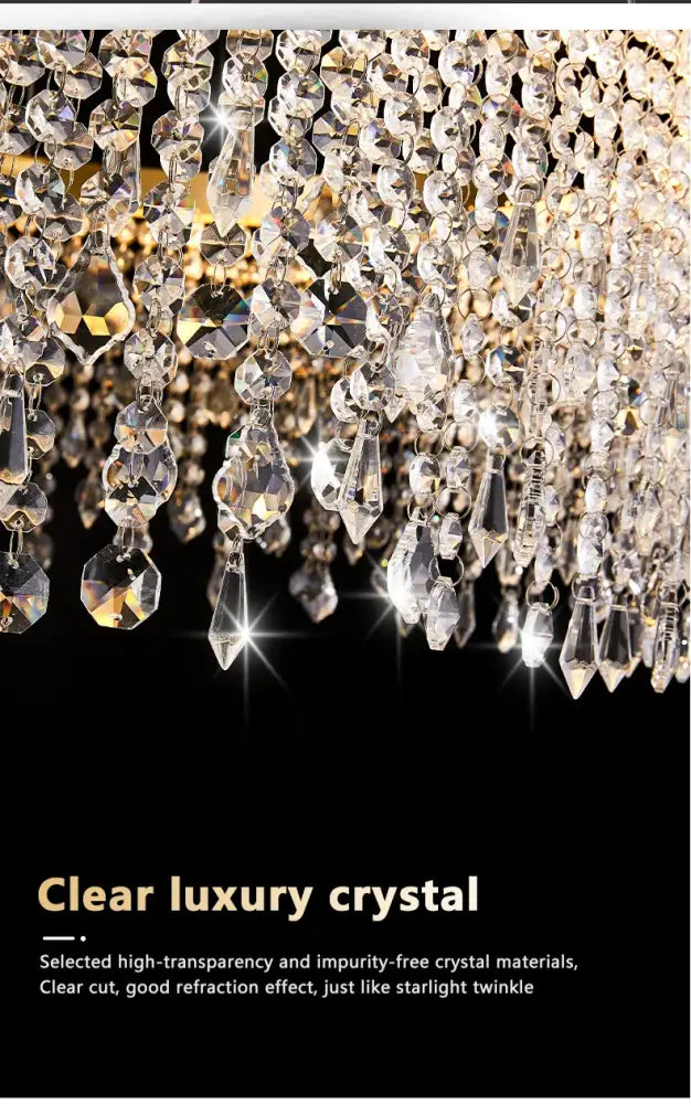 DecorBites luxury crystal chandelier pendant light features clear faceted crystals for a modern luster pendant effect