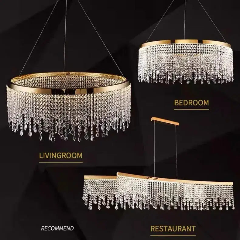Gold-framed DecorBites™ luxury crystal chandelier pendant light with cascading droplets for modern luster pendant use