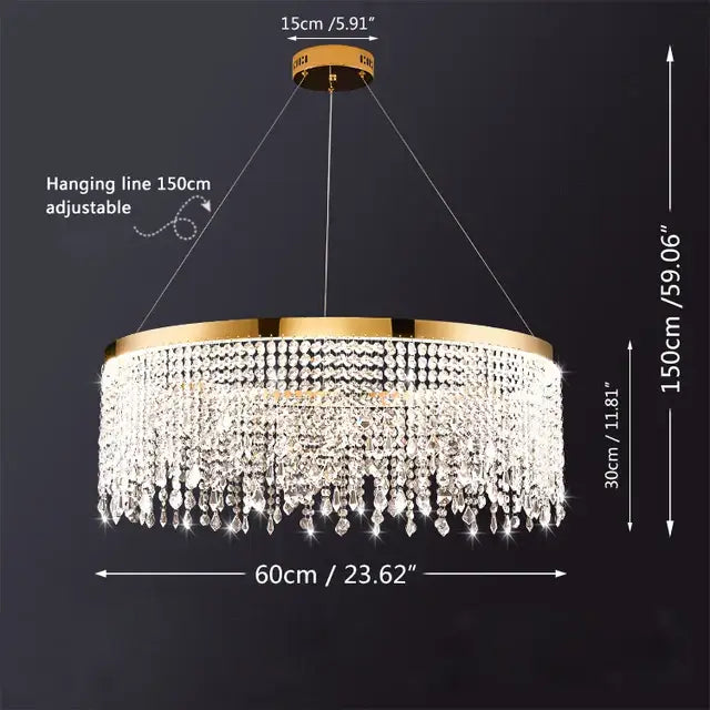 Gold-toned decorbites luxury crystal chandelier pendant light fixture with multiple tiers of sparkling crystal droplets
