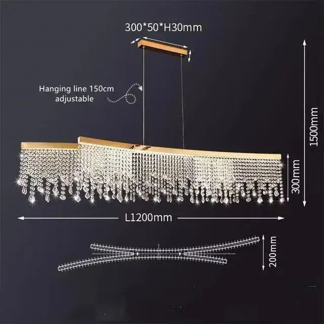 Gold-toned DecorBites luxury crystal chandelier pendant light with cascading crystal droplets and wooden accents modern luster pendant