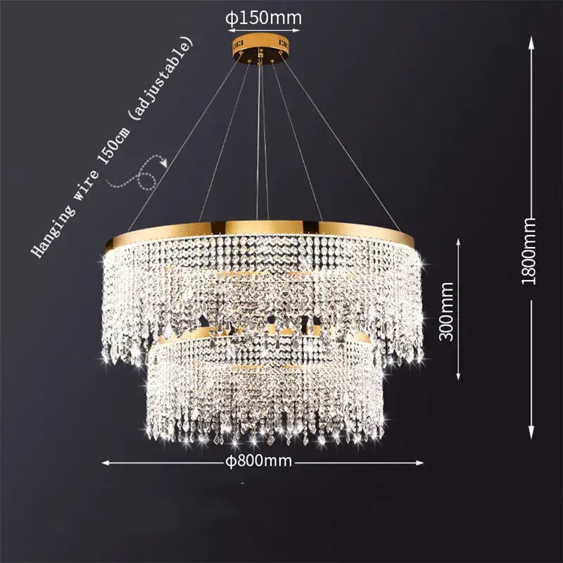 Gold-toned decorbites luxury crystal chandelier pendant light with cascading clear glass beads and adjustable hanging wire