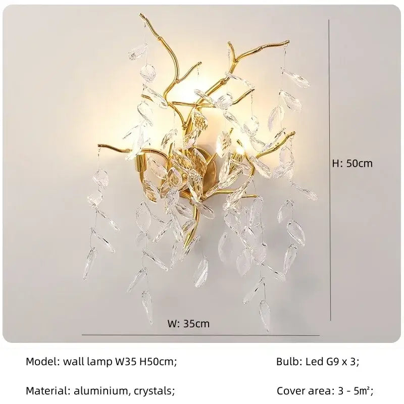 Gold-toned decorbites luxury crystal chandelier with branching aluminum arms and clear crystals for living room lighting