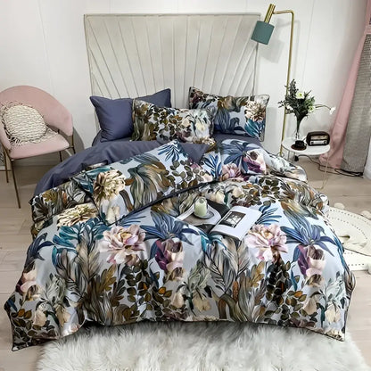 Decorbites luxury egyptian cotton duvet cover set with botanical floral patterns in soft pastel and earthy tones