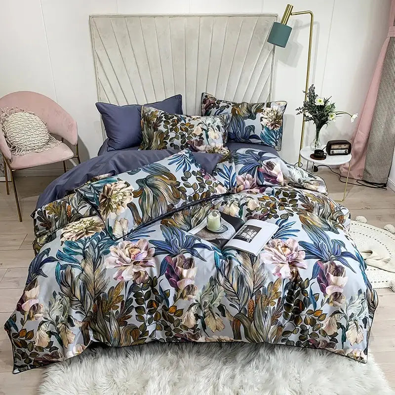 Decorbites luxury egyptian cotton duvet cover set with botanical pastel floral and leaf motifs includes pillowcases