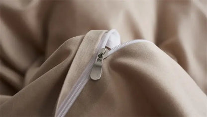 Beige duvet cover with white zipper and silver metal pull from decorbites luxury egyptian cotton bedding set flamingo leaf