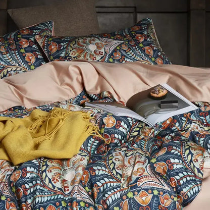 Decorbites luxury egyptian cotton duvet cover with colorful paisley pattern on soft satin fabric including pillowcases