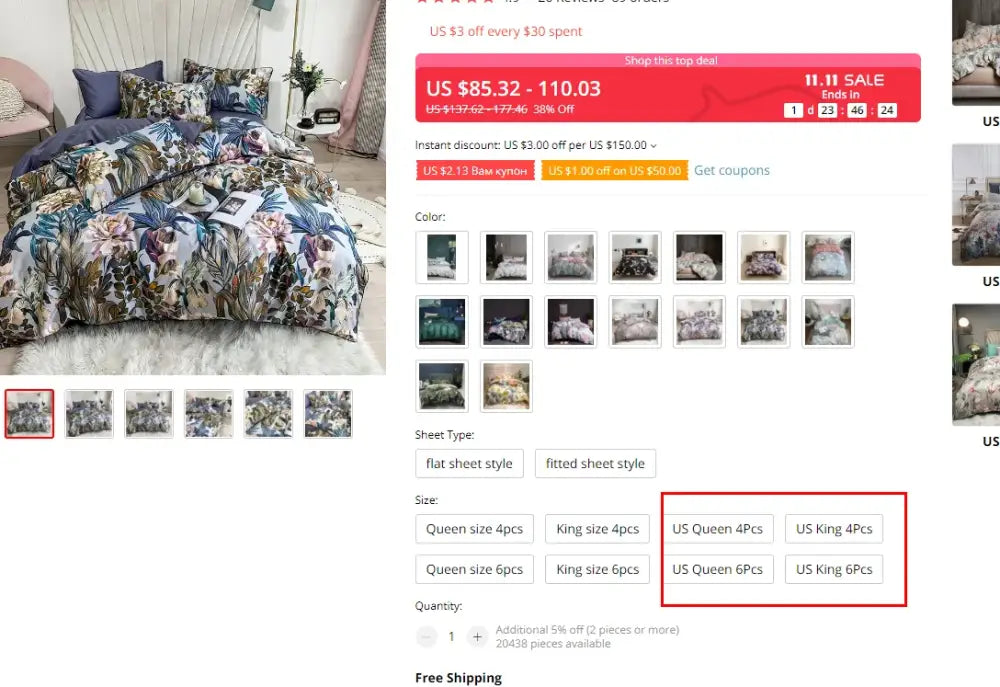 DecorBites™ luxury egyptian cotton queen-size duvet cover set with floral blue green and white pillowcases on soft fabric
