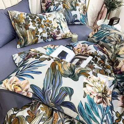 DecorBites luxury flamingo leaf bedding set queen king size with botanical duvet cover and pillowcases 48x74cm in soft colors