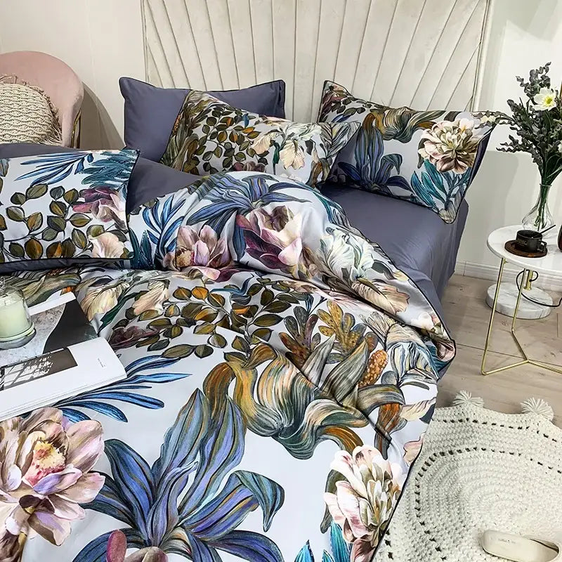 Decorbites luxury flamingo leaf duvet cover set with vibrant blue green pink floral designs and pieces pillowcases 48*74cm