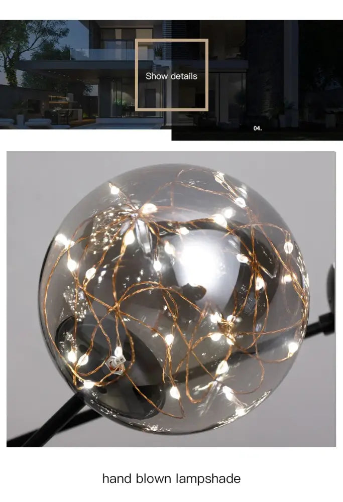 Decorbites luxury glass ball nordic chandelier with clear glass lampshade, delicate copper wire, warm light, and remote control