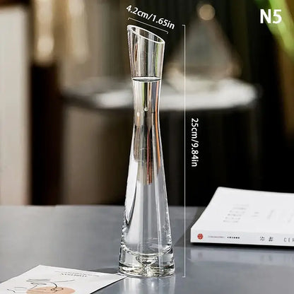 DecorBites™ luxury clear glass flower vase with slender tapered design and flared rim for elegant home decor