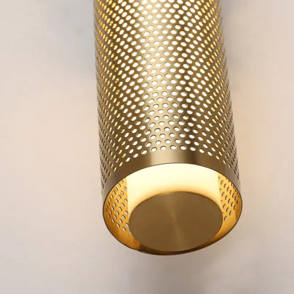 Decorbites™ luxury gold vanity wall sconce with gold finish perforated metal cylindrical design and warm diffused light