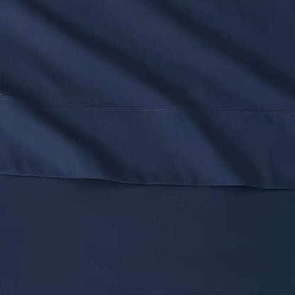 Dark navy blue satin pillowcase from decorbites luxury bed sheet set with subtle sheen and precise stitching for hotel luxury use