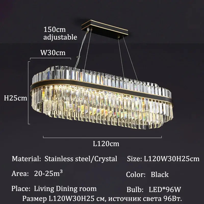 Black oval decorbites luxury led crystal chandelier with crystal prisms and stainless steel frame for home decor