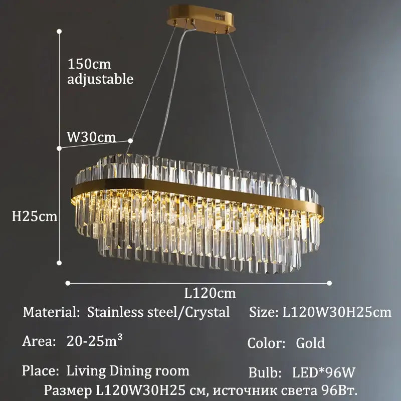 Gold-toned oval decorbites luxury led crystal chandelier with cascading prisms and stainless steel frame for home decor