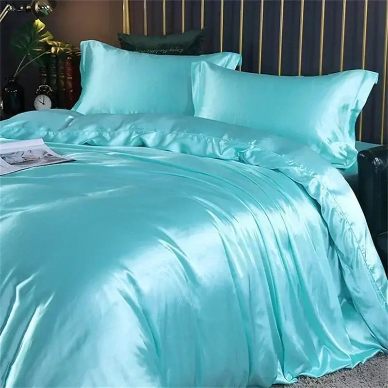 Turquoise satin duvet cover set with matching pillowcases from decorbites luxury mulberry silk bedding set queen king size