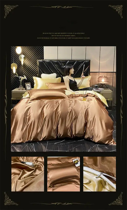 Luxurious bronze satin duvet cover bedding set with gold-toned zipper accents decorbites™ mulberry silk queen king size