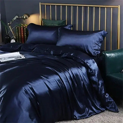 Deep navy mulberry silk duvet cover bedding set by decorbites with a glossy luxurious finish for queen or king size
