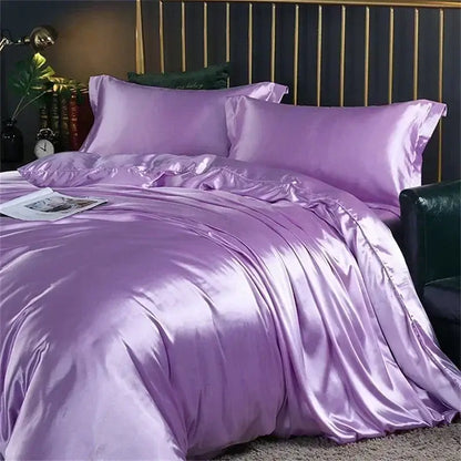 Lavender satin duvet cover and pillowcases in decorbites™ luxury mulberry silk bedding set queen king size